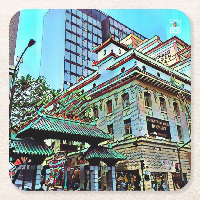 SF Chinatown Tor-Quadrat-Untersetzer Rechteckiger Pappuntersetzer (Vorderseite)