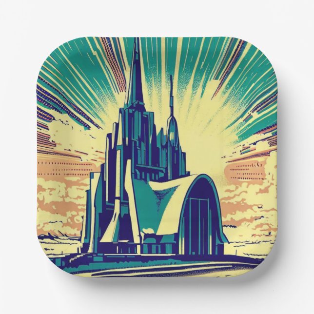 SF Futuristische Kirche 3 Pappteller (Vorderseite)