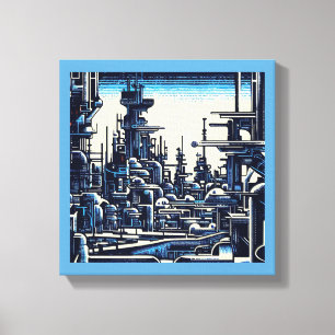 SF futuristische Stadt Holzschnitt 4 Leinwanddruck