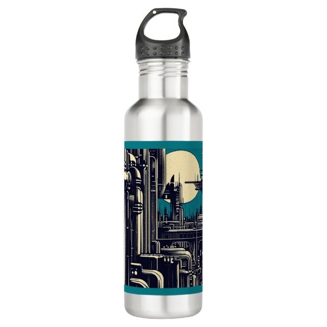 SF Futuristischer Stadtwaldschnitt 2 Edelstahlflasche (Vorderseite)