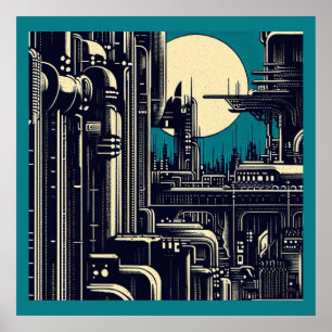 SF Futuristischer Stadtwaldschnitt 2 Poster