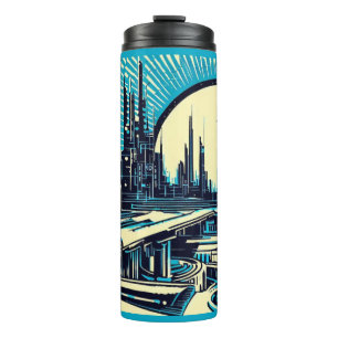 SF Futuristischer Stadtwaldschnitt 3 Thermosbecher