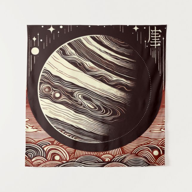 SF Jupiter Woodcut 2 Wandteppich (Vorderseite)