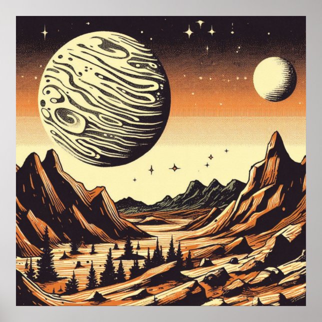 SF Mars Landschaft Holzschnitt 1 Poster (Vorne)