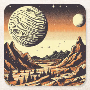 SF Mars Landschaft Holzschnitt 1 Rechteckiger Pappuntersetzer