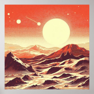 SF Mars Landschaft Holzschnitt 2 Poster
