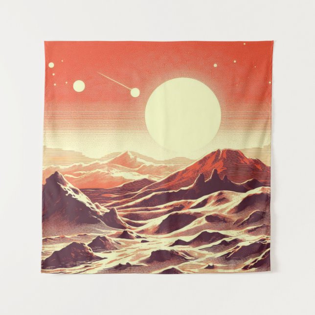 SF Mars Landschaft Holzschnitt 2 Wandteppich (Vorderseite)