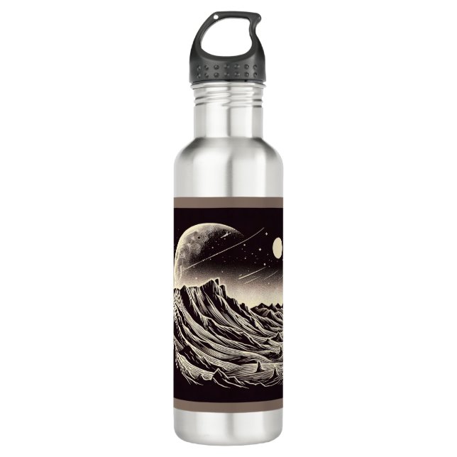 SF Mars Landschaft Holzschnitt 3 Edelstahlflasche (Vorderseite)