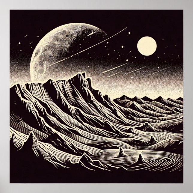 SF Mars Landschaft Holzschnitt 3 Poster (Vorne)