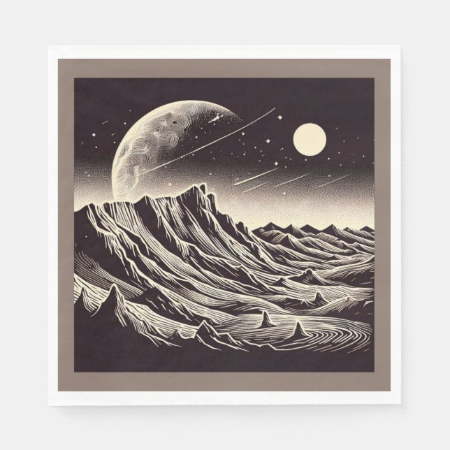 SF Mars Landschaft Holzschnitt 3 Serviette (Vorderseite)