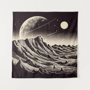 SF Mars Landschaft Holzschnitt 3 Wandteppich