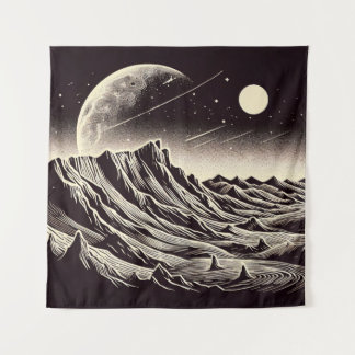 SF Mars Landschaft Holzschnitt 3 Wandteppich