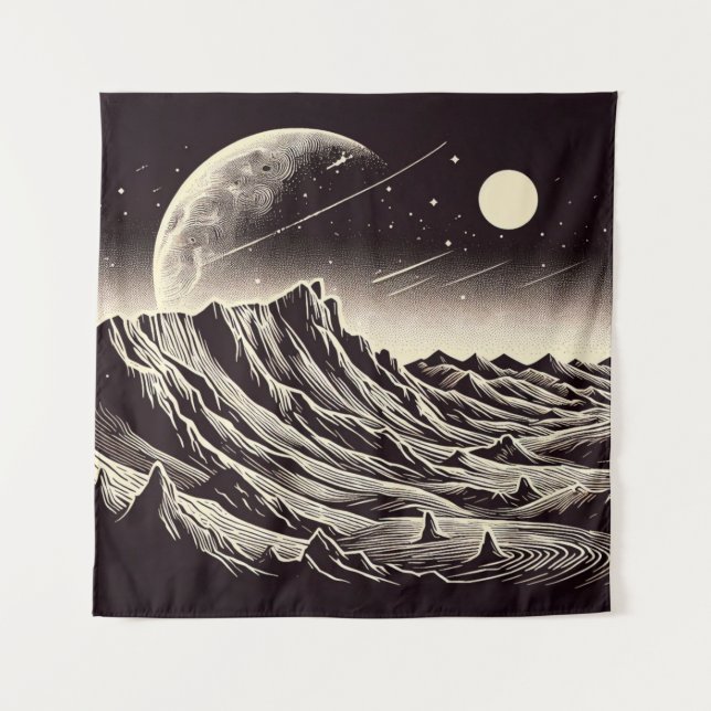 SF Mars Landschaft Holzschnitt 3 Wandteppich (Vorderseite)