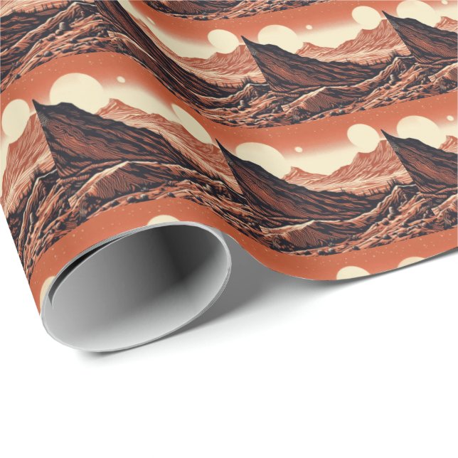SF Mars Landschaft Holzschnitt 4 Geschenkpapier (Rolleneckpunkt)