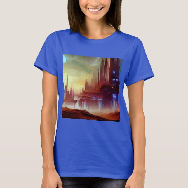 SF-Stadt auf einem seltsamen Planeten 1 T-Shirt (Vorderseite)