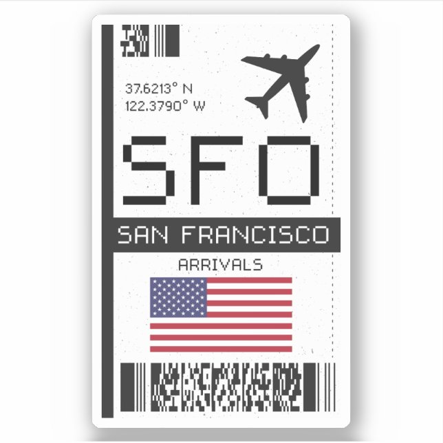 SFO San Francisco, California Airport Boarding Pas Aufkleber (Vorderseite)