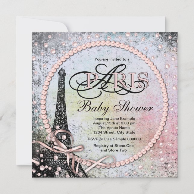 Shab Chic Paris Baby Shower Einladung (Vorderseite)