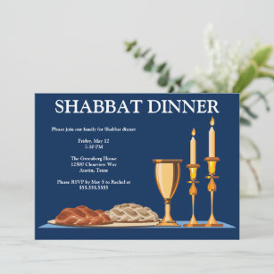 Shabbat Dinner Custom Jewish Family Navy Blue Einladung