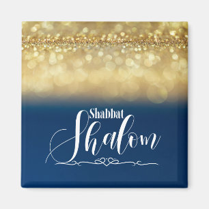 Shabbat Schalom Blau Gold Glitter Funkeln Glam Lux Magnet