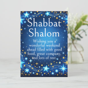 Shabbat Schalom, funkelnde Sterne, Blaue Gold Wüns Karte