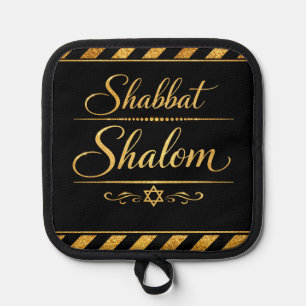 Shabbat Schalom jüdische Judaica Gold Schwarz Luxu Topflappen