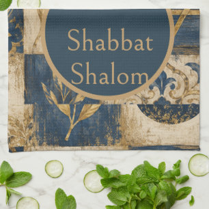 Shabbat Schalom Küchentuch, Navy Blau Gold Juden Geschirrtuch