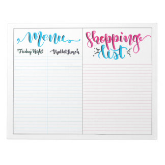 Shabbat Shabbos Menü Shopping List Notepad Notizblock