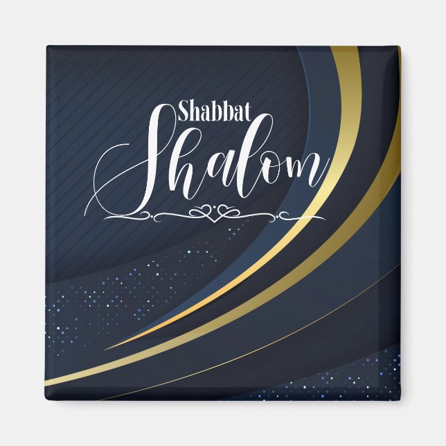 Shabbat Shalom Blue Gold Line Geometrischer Streif Magnet (Vorne)
