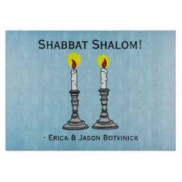 Shabbat Shalom Candles Glass Schneidebrett