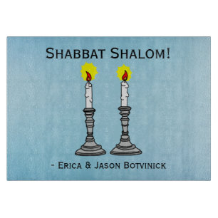 Shabbat Shalom Candles Glass Schneidebrett