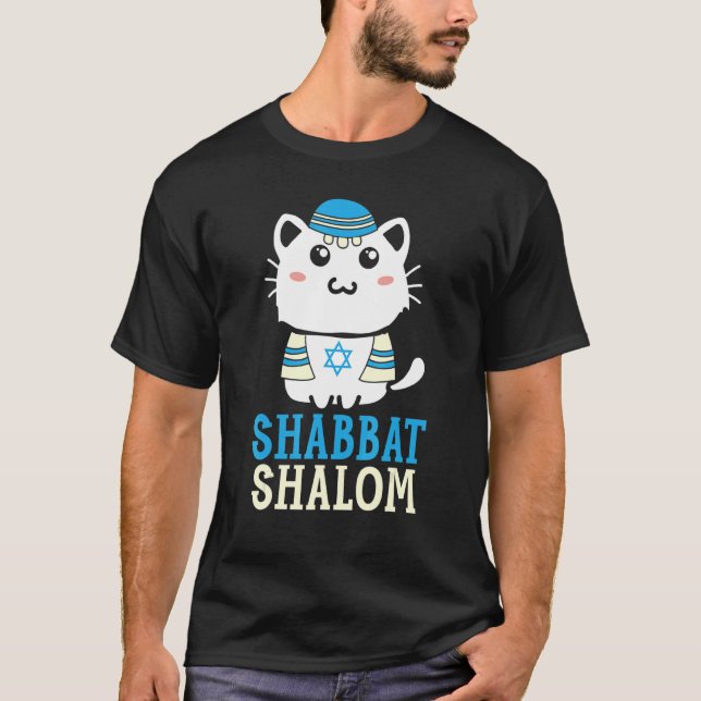 Shabbat Shalom Cat  Holy Day Judaism Yom Kippur 1 T-Shirt (Vorderseite)