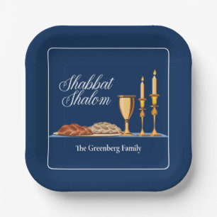 Shabbat Shalom Custom Blue Sabbat Dinner Pappteller