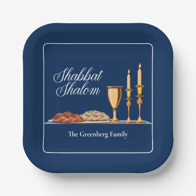 Shabbat Shalom Custom Blue Sabbat Dinner Pappteller (Vorderseite)