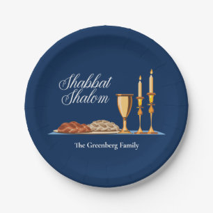 Shabbat Shalom Custom Blue Sabbat Dinner Pappteller