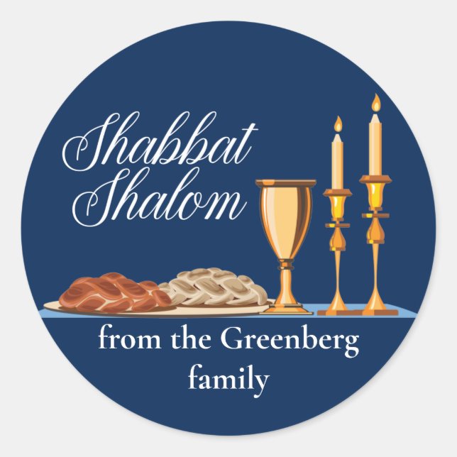 Shabbat Shalom Custom Blue Sabbat Dinner Runder Aufkleber (Vorderseite)