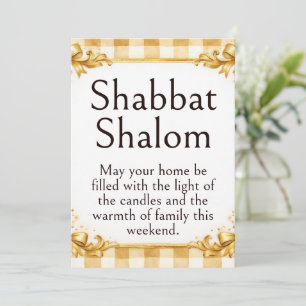 Shabbat Shalom Gruß, Gingham Braun Weiß Gold Karte