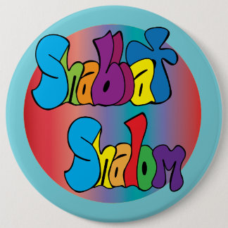 Shabbat Shalom Hippy Art Button