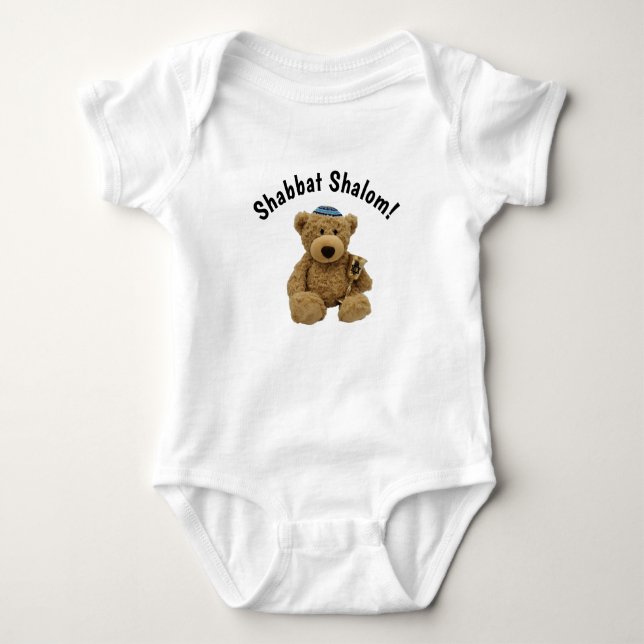 Shabbat Shalom Teddy Bear Baby Bodysuit Strampler (Vorderseite)