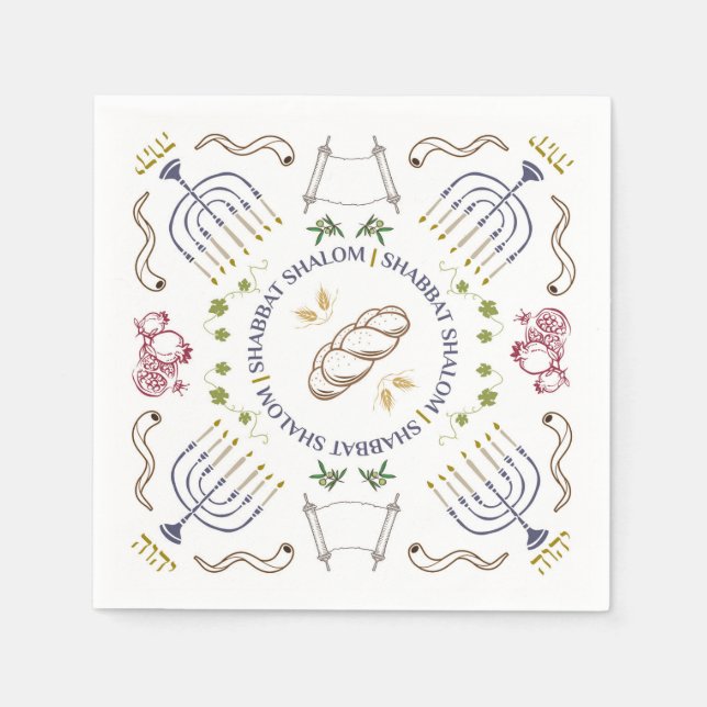 Shabbat Shalom Traditioneller Cocktail Napkins Serviette (Vorderseite)