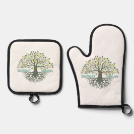 Shabbat Shalom Tree of Life Ez Hachaim Challah Ofenhandschuh & Topflappen-Set