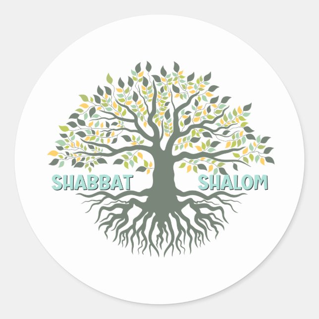 Shabbat Shalom Tree of Life Ez Hachaim Jüdischer Runder Aufkleber (Vorderseite)
