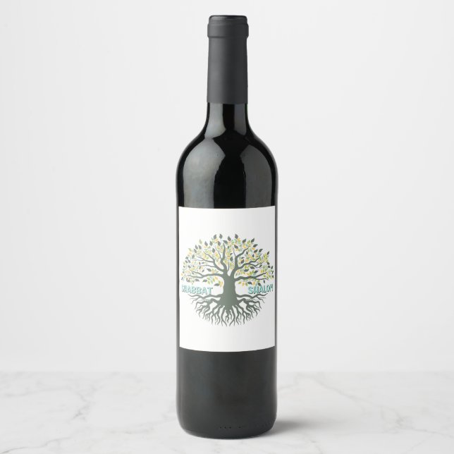 Shabbat Shalom Tree of Life Ez Hachaim Jüdischer Weinetikett (Vorderseite)