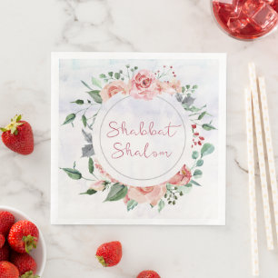 Shabbat Shalom Wasserfarbe Blume Shabbos Serviette