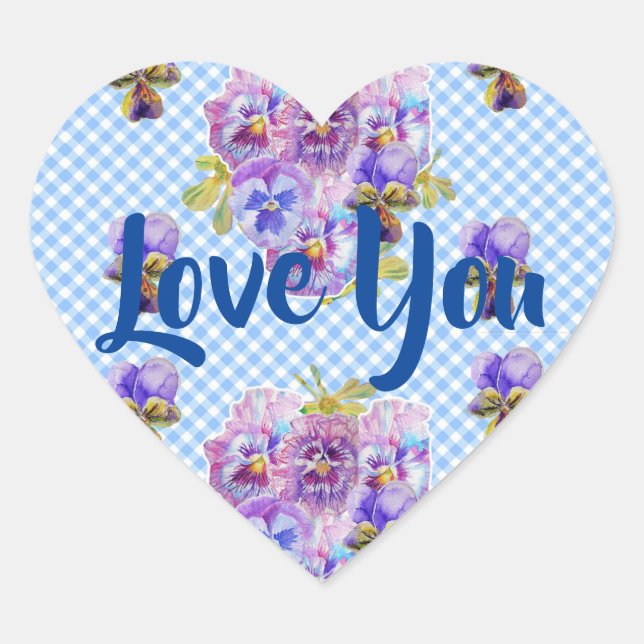 Shabby Baby Blue Gingham Blume Liebe Herz-Aufkleber (Vorderseite)
