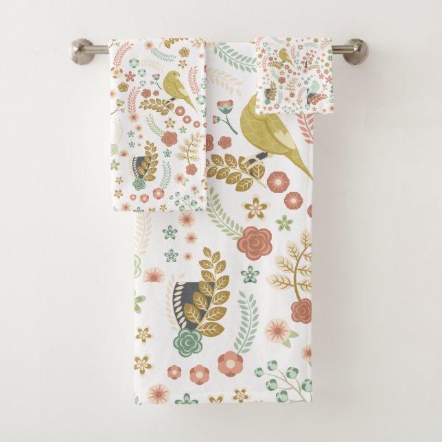 Shabby Birds & Branchen Weißes Badetuch Set (Insitu)