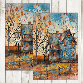 SHABBY BLAUE FARMHOUSE IM HERBST SEIDENPAPIER