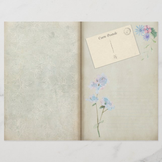 Shabby Blue Floral Decoupage Journal Seite (Vorderseite)