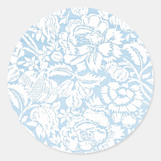 Shabby Blue French Toile Runder Aufkleber (Vorderseite)
