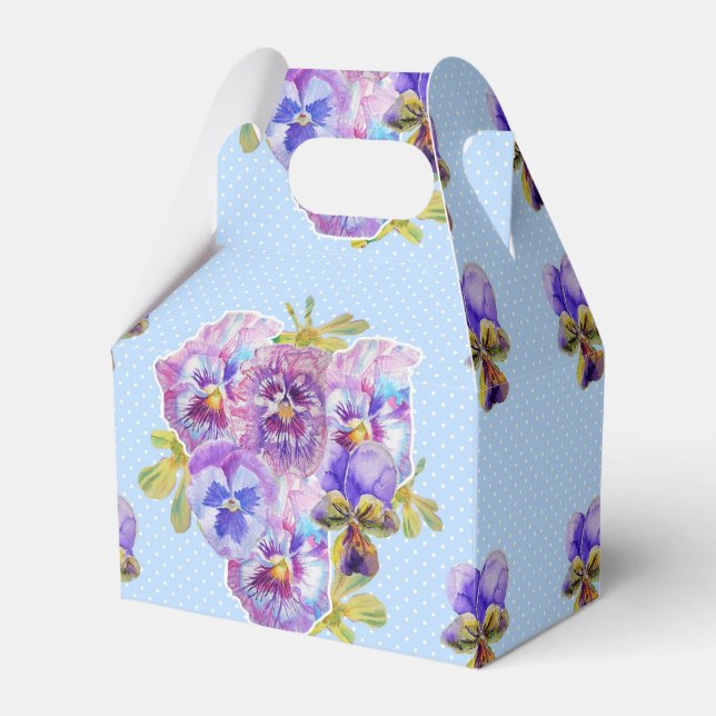 Shabby Blue Pansy Floral Wedding Cake Favor Box Geschenkschachtel (Vorderseite)