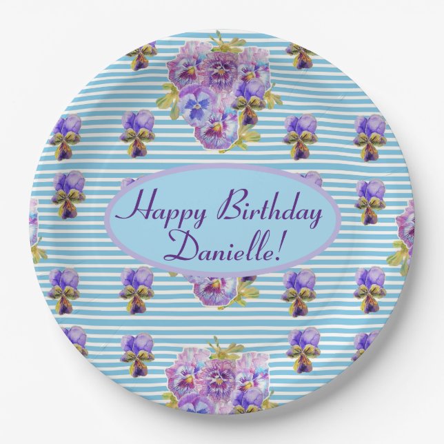 Shabby Blue Rose Blumenkohl Tee Party Lila Pappteller (Vorderseite)